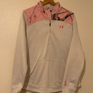 Womens Under Armour 1/4 Zip Realtree Breast Cancer Awareness White Pink Camo L